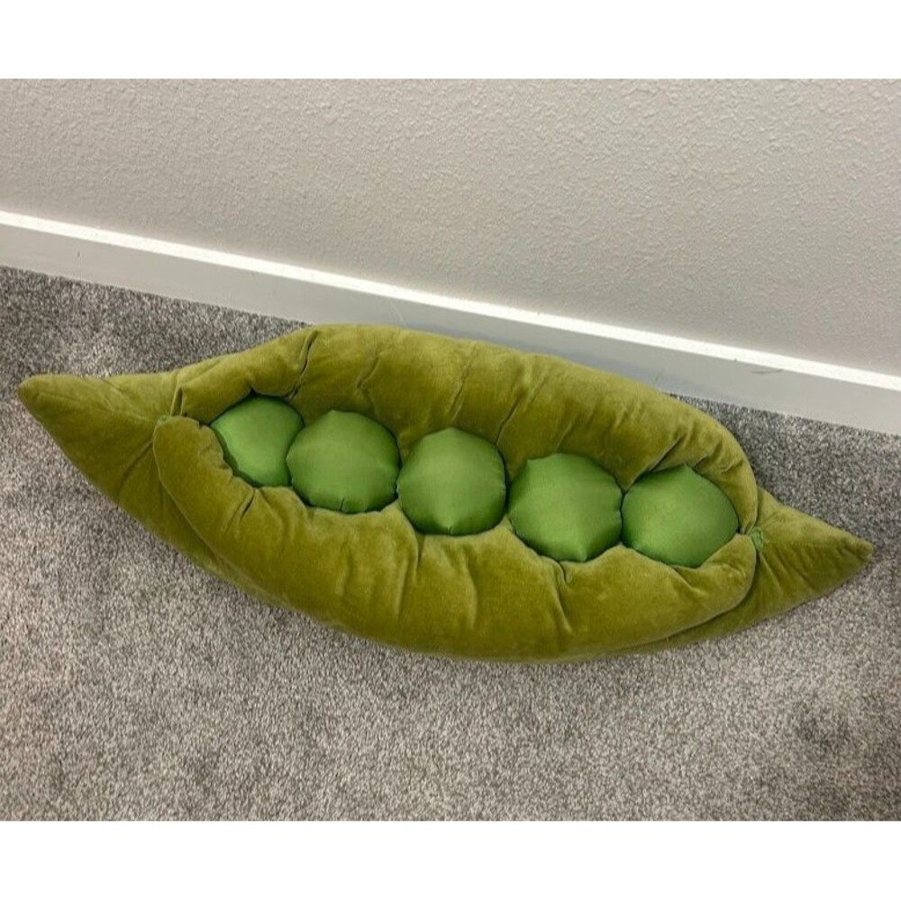 Vtg Oi San Francisco Snap Peas Velvet Satin Plush Pillow Olive Green Large